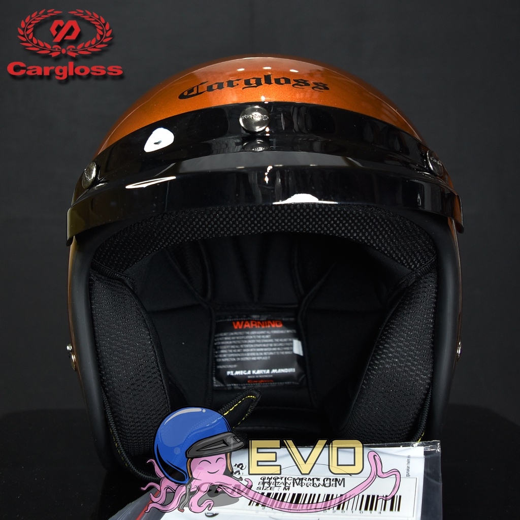 HELM CARGLOSS ORIGINAL CFM RETRO ARMY HALF FACE - BRILIAN ORANGE METALIC + KACA DATAR