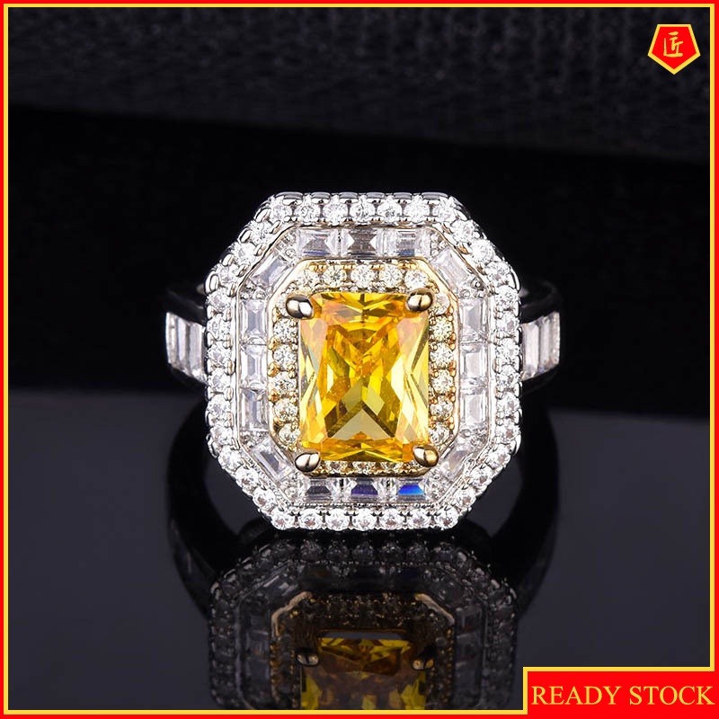 [Ready Stock]Luxury Design Square Yellow Diamond Ring for Women