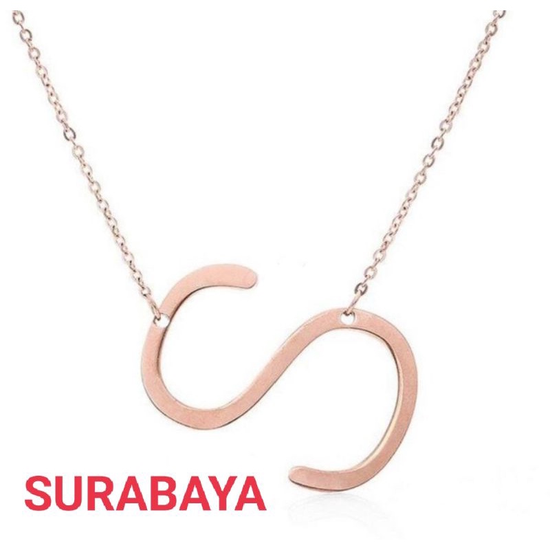 KALUNG INISIAL ALPHABET ROSE GOLD TITANIUM STAINLESS STEEL