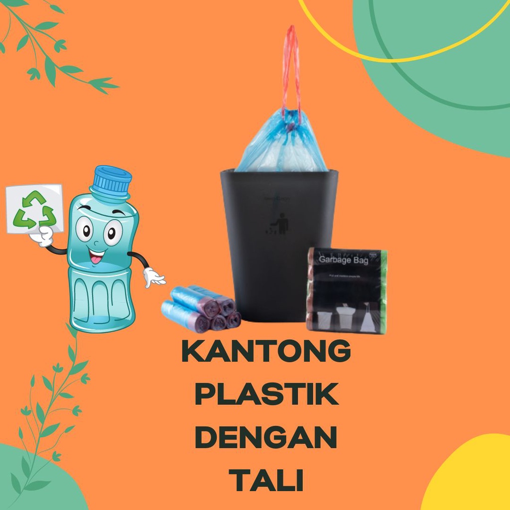 Trash Bag Kantong Sampah Serbaguna Termurah Isi 5 PCS LJD-2 Kantong Plastik Sampah Roll Dengan Tali -Wonderdekorasi