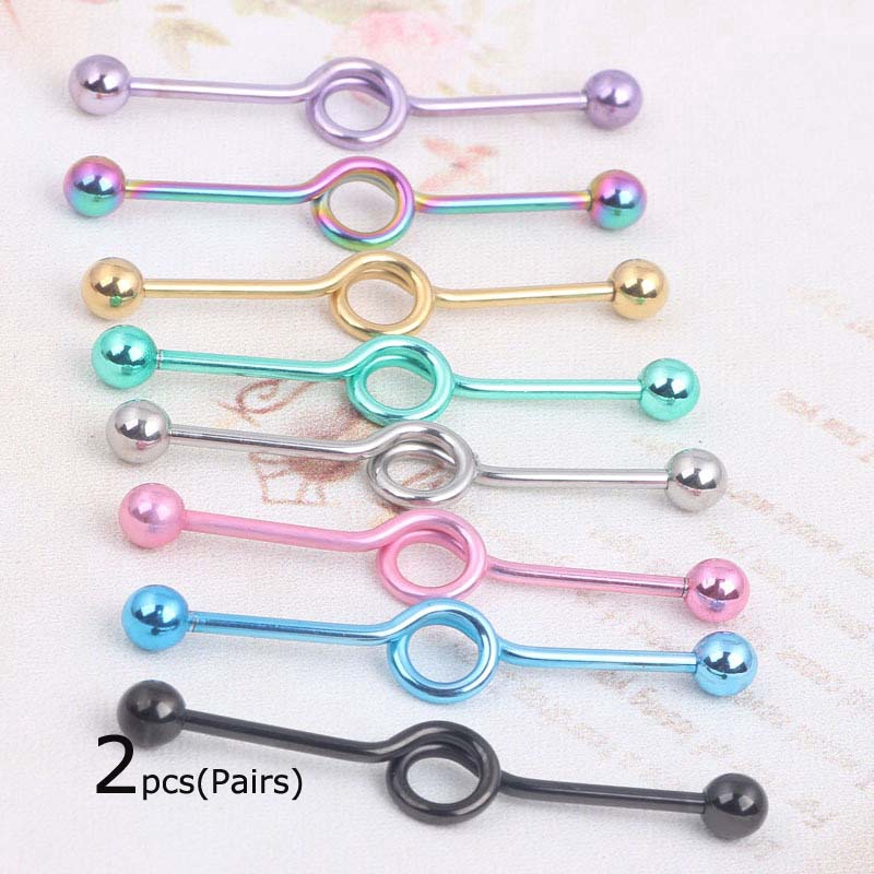 2pcs Round Shape Industrial Earrings Barbell 14G Unisex 38mm Length