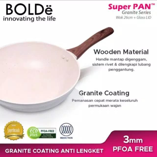 Bolde Super Pan Wok Granite beige 26 cm + glass lid - wajan frypan induksi + tutup