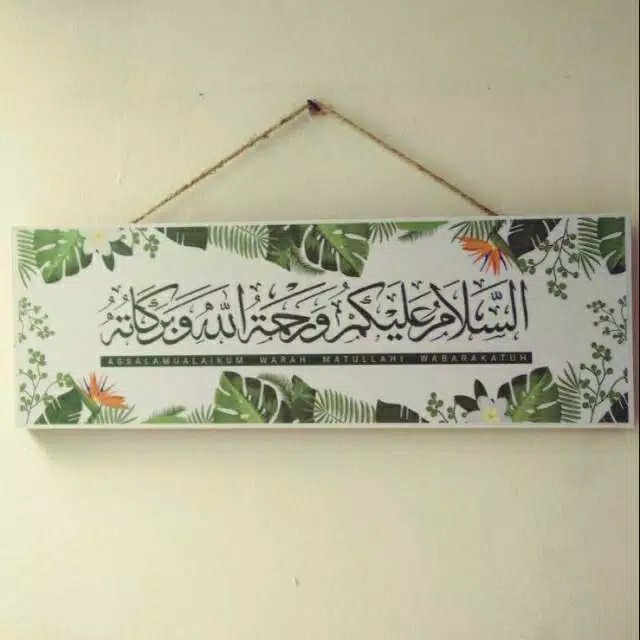 Hiasan Dinding Wooden Poster Papan Kaligrafi Assalamulaikum Arab Tropical