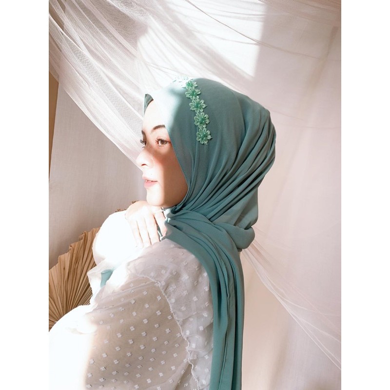 Kerudung pashmina mutiara renda / PASHMINA IKAT DIAMOND RENDA MUTIARA / hijab pashmina mutiara