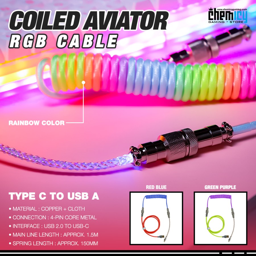 Coiled Aviator Cable RGB Type-C for Mechanical Gaming Keyboard