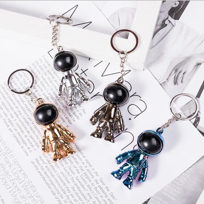 Handmade 3D Astronaut Spaceman Keychain Alloy Gift for Boy Friend Lanyard Key Ring Handbag Pendant