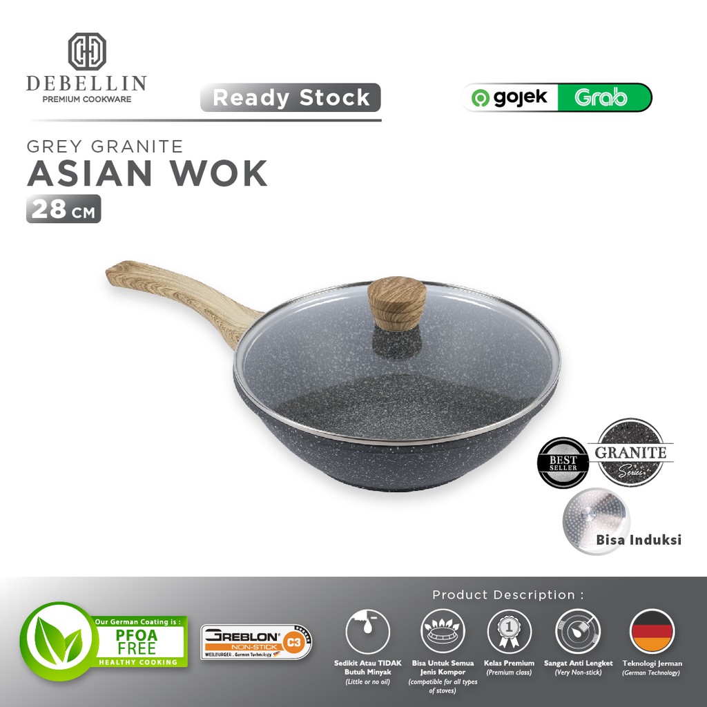 Debellin Asian Wok Pan 28 Cm - Grey Granite Cookware Series Atau Wajan ...