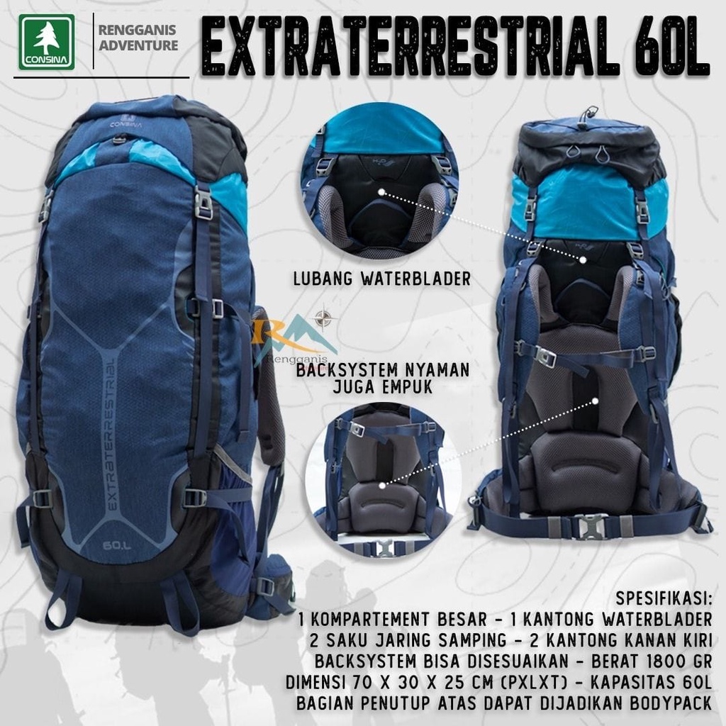 Tas Hiking Carrier CONSINA EXTRATERRESTRIAL 60 LITER UP TO 70 LITER Ransel Gunung