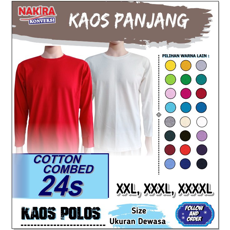 Kaos Lengan Panjang Polos Distro XXXL - 4XL / Cotton Combed 24s / Long sleeve / Tshirt Pria  Wanita