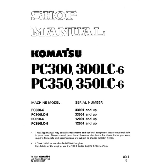 

shop manual excavator komatsu PC300-6