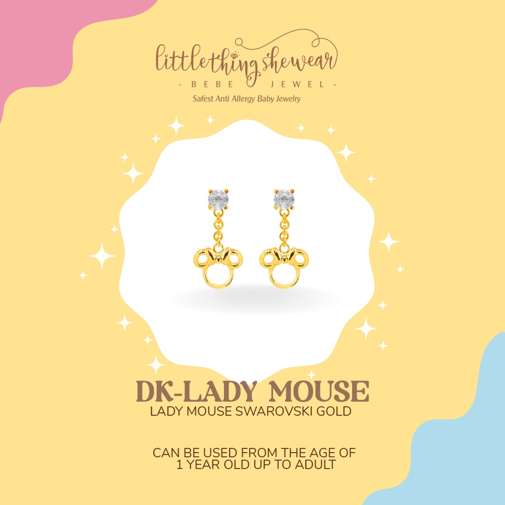 Anting Anak Littlethingshewear Lady Mouse Swarovski Gold Toddler DK-LADY MOUSE 0,81gr