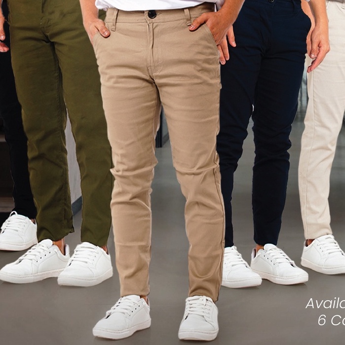 SANVANINA Celana Panjang Bahan Chino Slim Fit Hitam, Abu, Khaki, Cream, Navy, Army Green