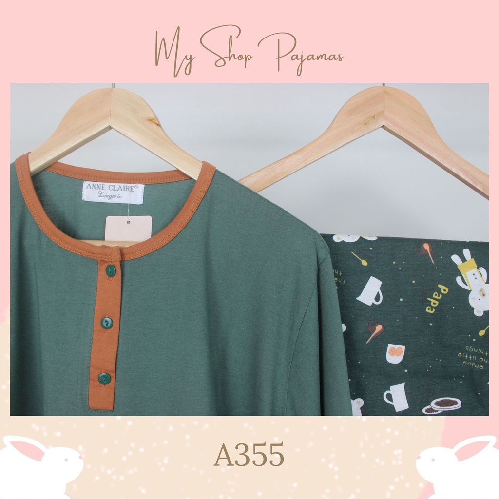 PIYAMA BABYDOLL BIGSIZE JUMBO ALL SIZE TANGAN LENGAN PANJANG CELANA PANJANG ANNE CLAIRE BAJU TIDUR SETELAN DEWASA WANITA SLEEPWEAR PAJAMAS PP PPBIG-A355 Hijau