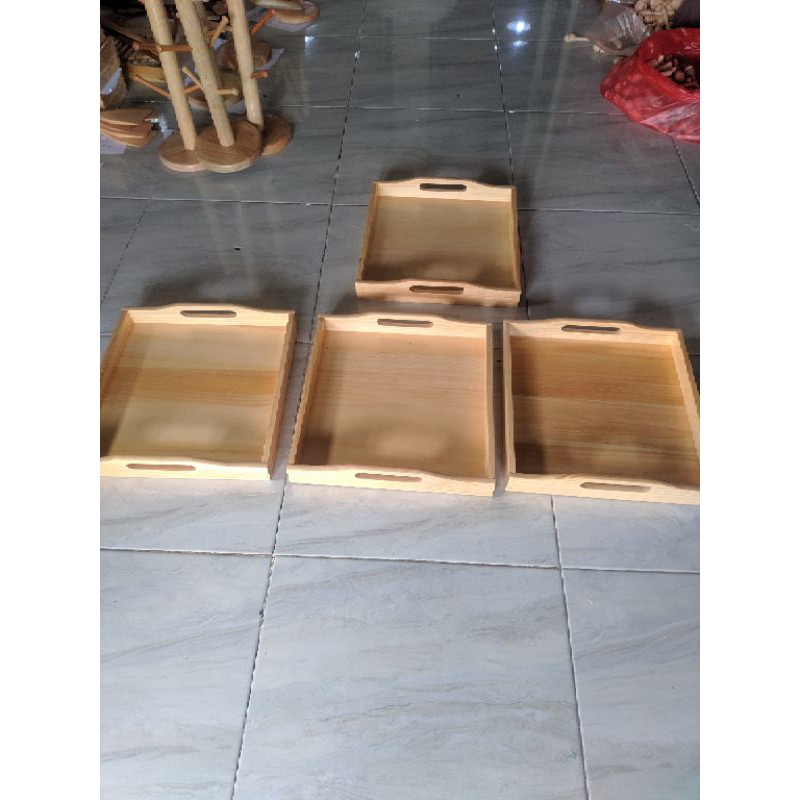 Baki Kayu/ Nampan Kayu / Tray Kayu Ukuran 30x32x4 cm  Pegangan melengkung