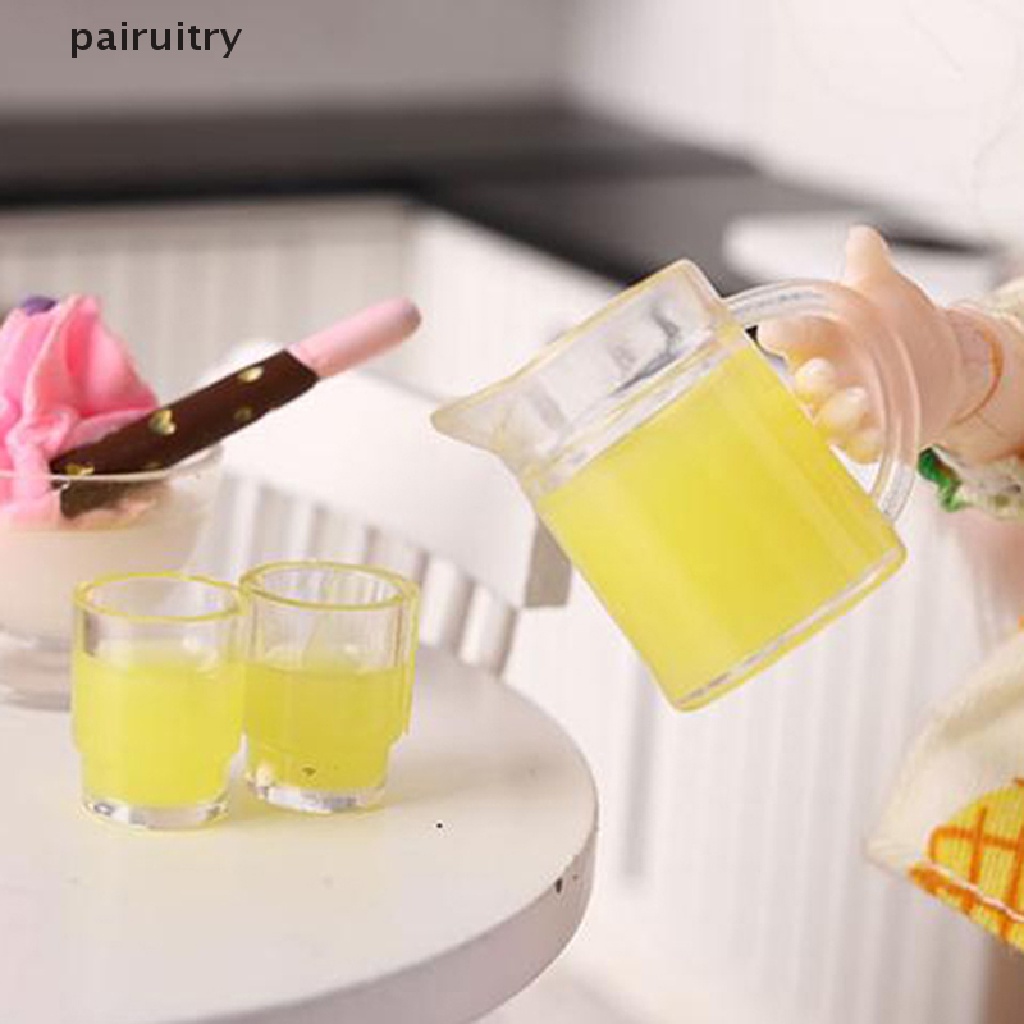 Prt 3Pcs / set Mainan Miniatur Botol Jus + 2 Cangkir Skala 1: 12 Untuk Aksesoris Dapur Rumah Boneka