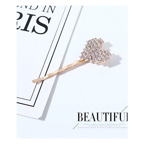 LRC Perhiasan Set Fashion Golden Diamond-shaped Love Pearl Tassel Geometric Earrings Hairpin Set Y64119