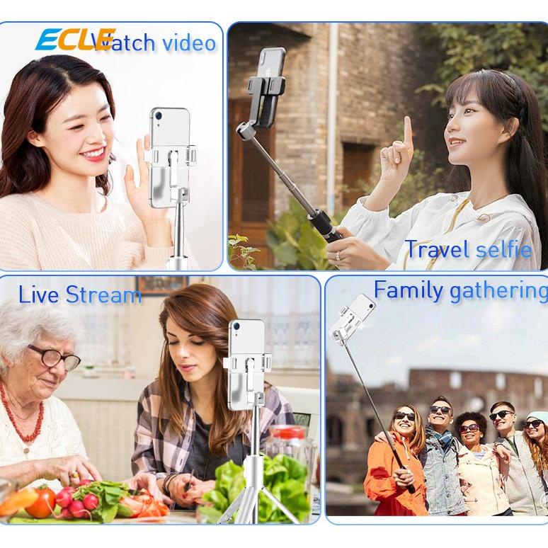 (New) Ecle P70S Selfie Stick Tongsis Hp Tripod Free Expansion 100Cm Bluetooth 5.0 4In1