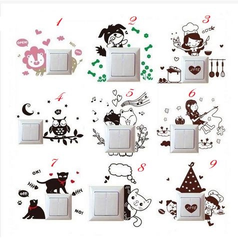 Wall Decal - Stiker Dinding Switch Button Black Funny Cat _SB19