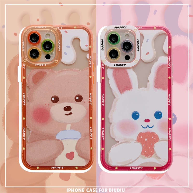 IPHONE Casing Ponsel Motif Kelinci Pink Yang Indah Kompatibel Dengan Iphone12 13 11 Pro Max X Xs Max Xr Silikon Cover Jjhn