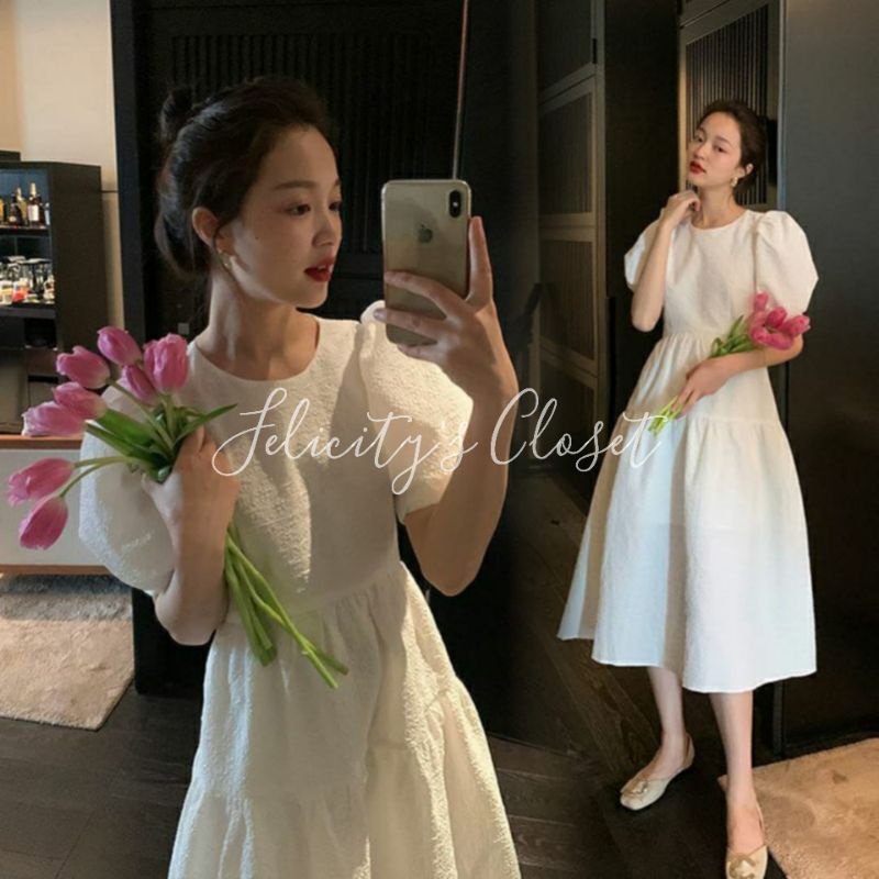 Casual dress gaun import Premium putih M L XL