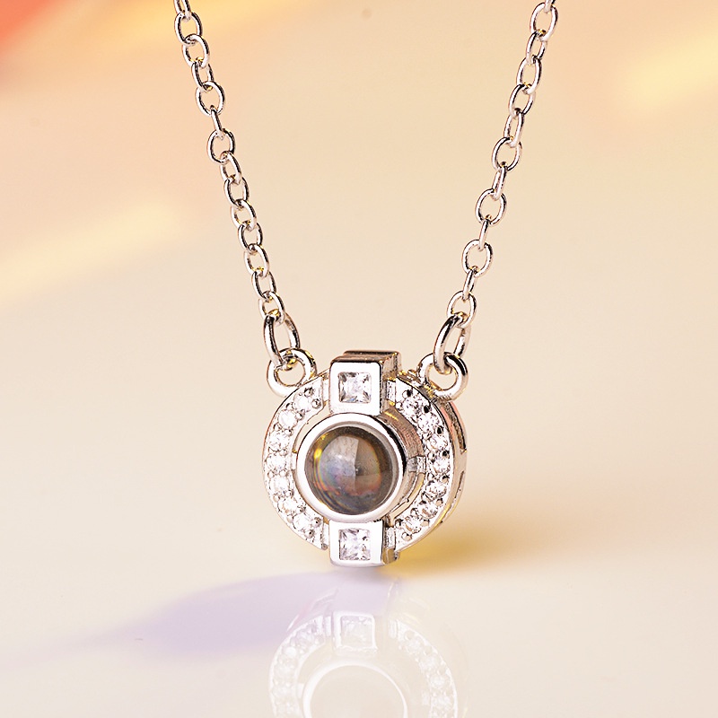 [Ready Stock]Fashion Plated 925 Sterling Silver Rose Gold Pendant round Diamond-Studded Necklace