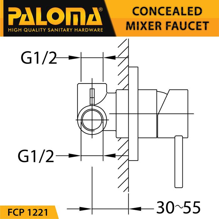 PALOMA FCP 1221 Keran Mixer 3 Lubang Tanam Dinding Tembok Kran Air