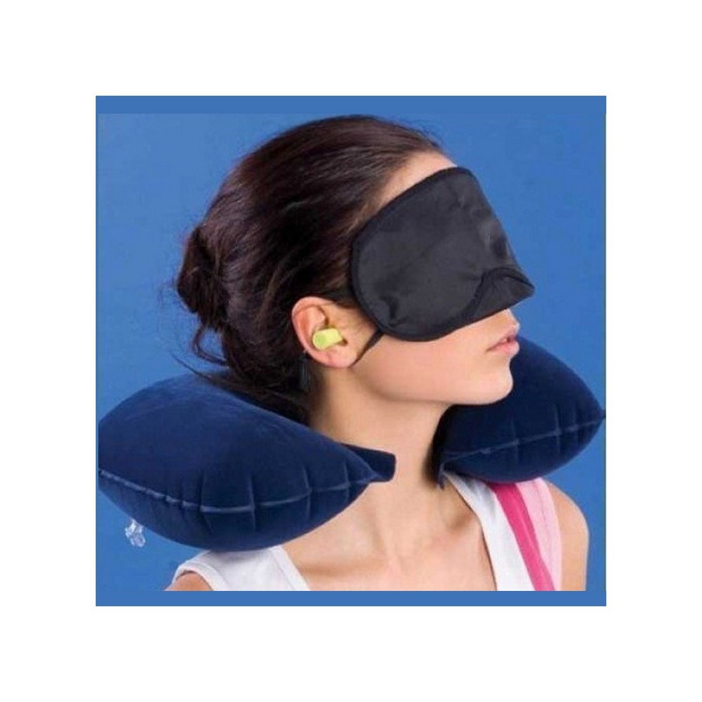 Inflatable Travel Pillow Bantal Leher Penutup Mata Telinga