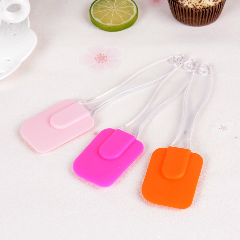 1Pc Random Color Silicone Cake Cream Spatula with Crystal Transparent Handle/Creamy Butter Mixing Scraper/Kitchen Baking Tools