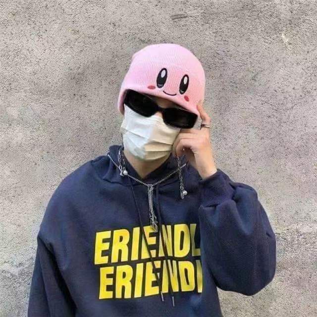 Topi Kupluk Rajut Motif Bordir Smiley Face Warna Pink Untuk Wanita