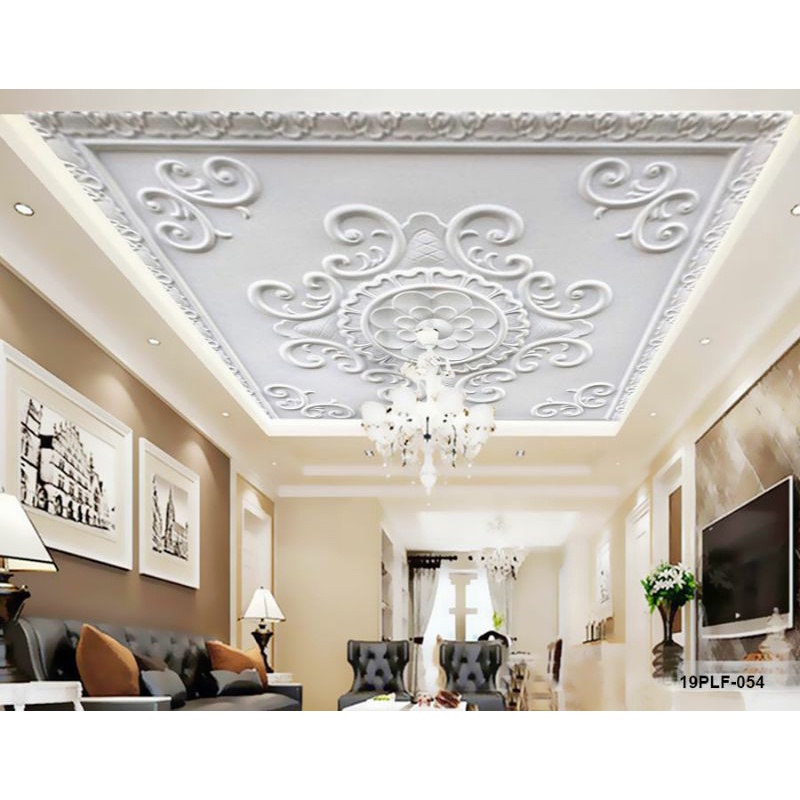 Wallpaper 3D Custom Plafon Batik Ukir Putih (19PLF-054)