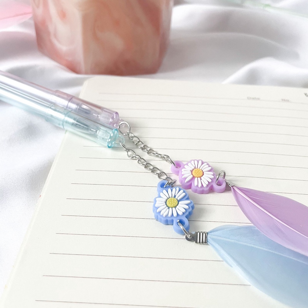 Pulpen gantungan Bunga Daisy bulu Tinta Hitam 0.5 mm Pulpen gel gantungan Bunga Daisy kado Unik Souvenir Termurah-3