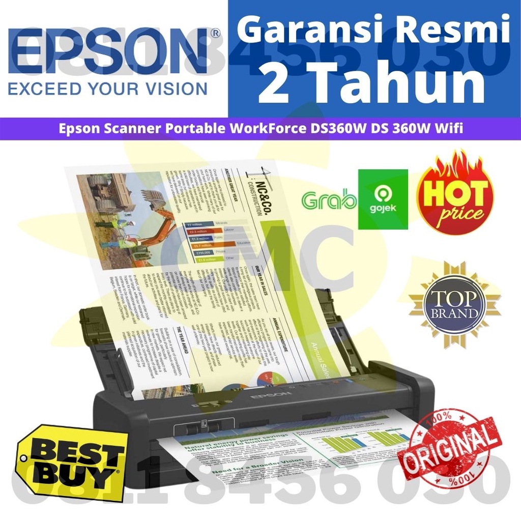 SCANNER EPSON DS360W DS 360W PORTABLE WIFI ADF