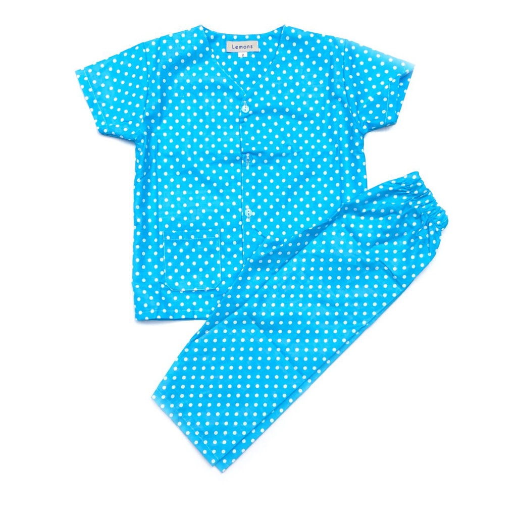 Lemons Piyama Anak Laki Laki Usia 1-12 Tahun Katun Cute Hangout-Biru