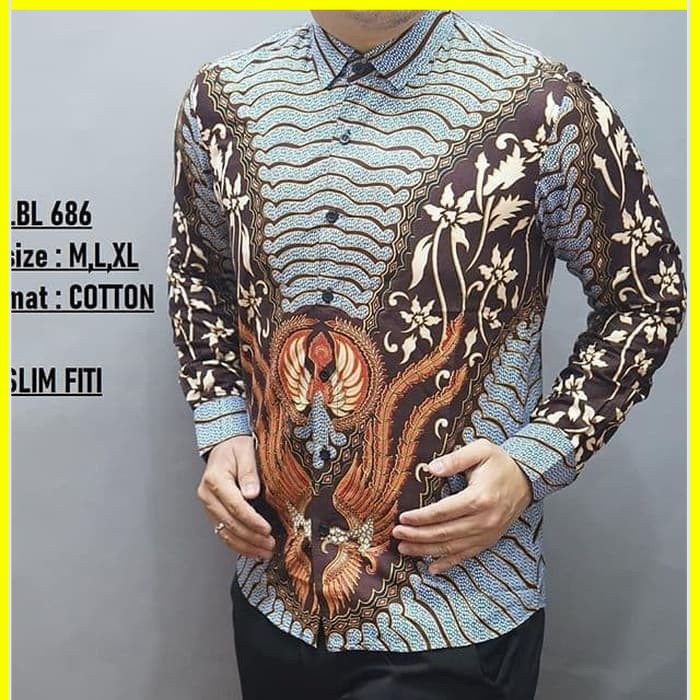 KEMEJA PRIA BATIK LENGAN PANJANG HEM BAHAN KATUN HALUS 40S LBL 686 MEWAH PREMIUM BAJU ELEGANT SIZE M L XL SKU MS PENDEK JAKARTA PLATINUM