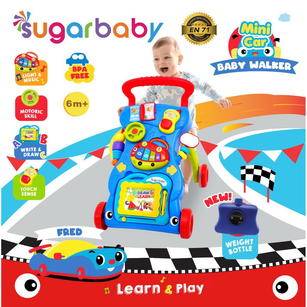 Makassar - Sugar Baby Mini Car Push Baby Walker With Weight Bottle (Baby Walker) - NEW