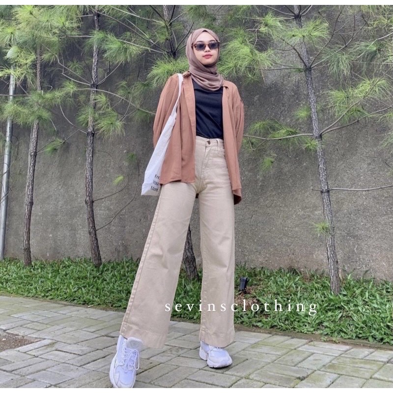 Sevins - celana panjang highwaist kulot jeans latte/kulot jeans cream/kulot wanita