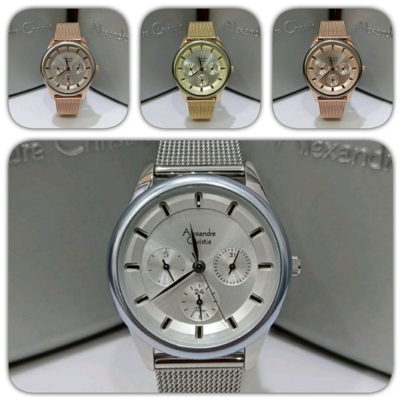 Jam tangan wanita Alexandrs Christie 2936 AC2936 AC 2936, tali pasir stainless steel, bergaransi rws