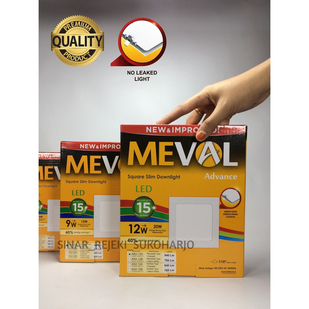 MEVAL 12W Advance Square / Kotak LED Slim Downlight IB / OB Inbow / Outbow Putih