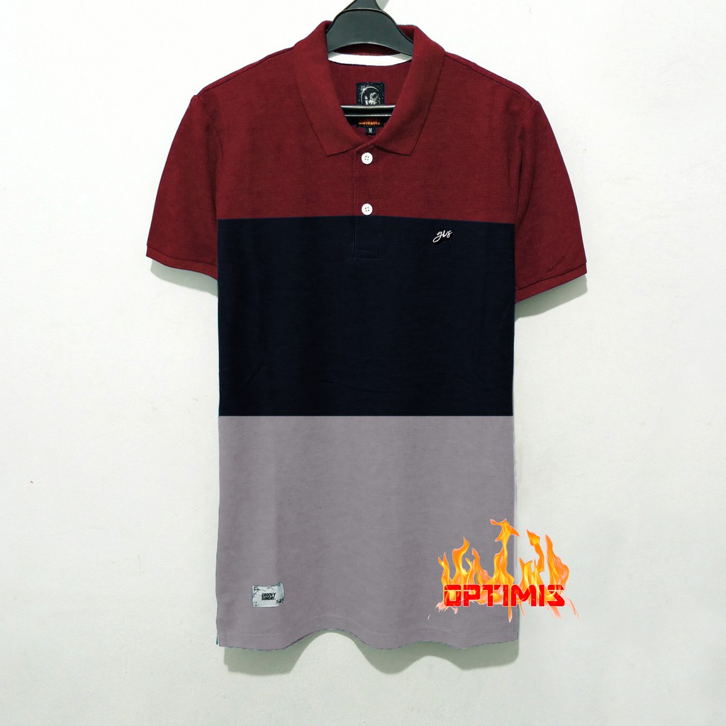 Polo Shirt Merah Hati Hitam Abu slimfit Kaos Kerah Pria Kombinasi 3 Warna Premium Termurah