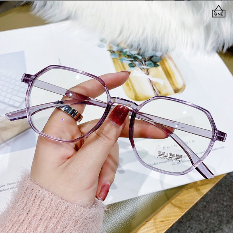 COD❤️Gradient Transparent/Black Frame Anti Blue Light Clear Lens Glasses for Women Retro Eyewear Kacamata Wanita Korea Fashion Anti-radiasi UV400