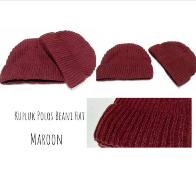 Topi Kupluk Beanie Hat RAJUT Polos Bahan WOOL Halus MAROON
