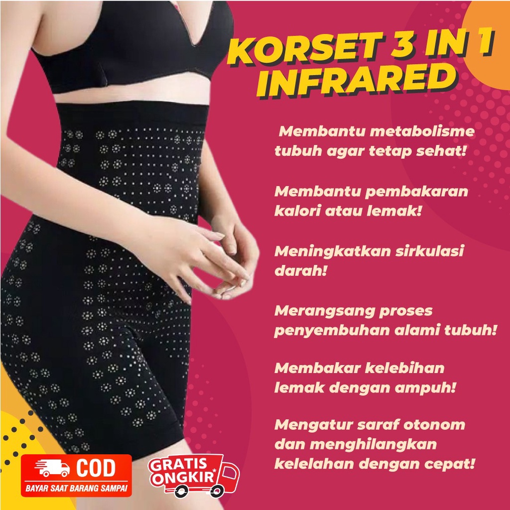 Korset Celana Infrared 3 in 1 || Korset Pelangsing Pengecil Perut dan Paha Shapewear Nyaman Dipakai 