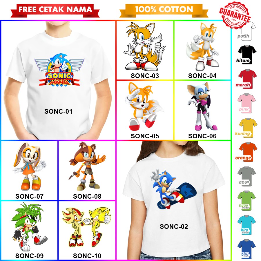 [FREE NAMA!!] Baju Kaos ANAK DAN DEWASA SONIC BANYAK MOTIF