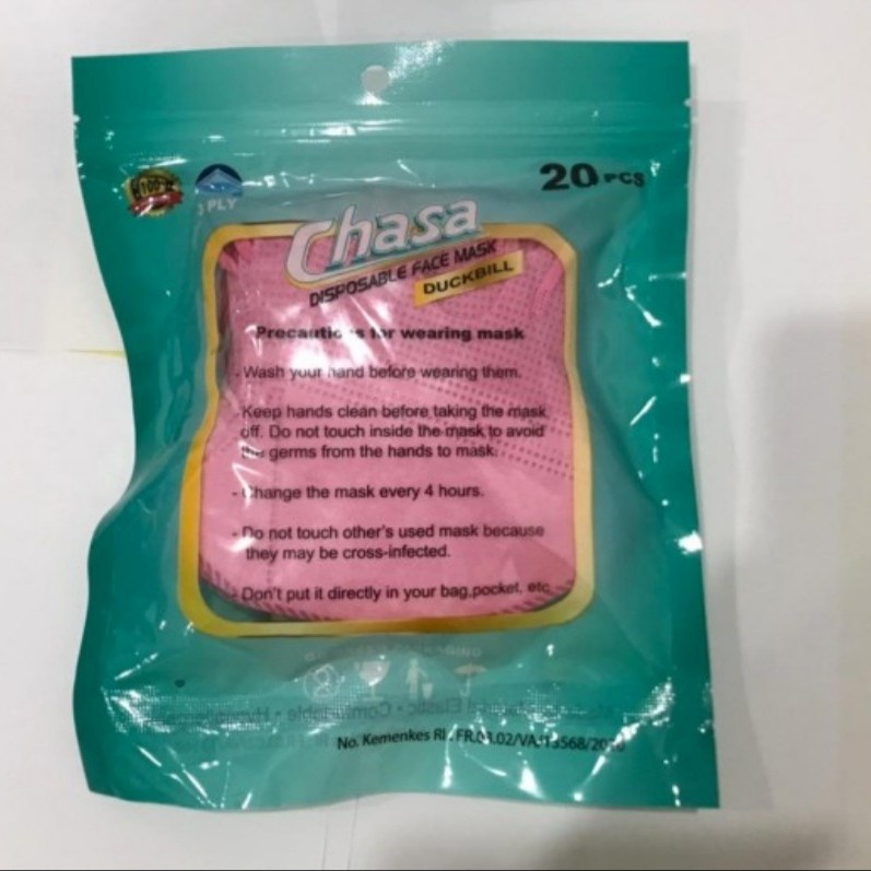 Masker Duckbill CHASA Garis & Embos isi 20pcs Berkualitas & kemenkes