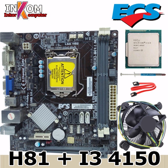 Mainboard Motherboard Mobo LGA 1150 H81 ECS &amp; Processor i3 4150