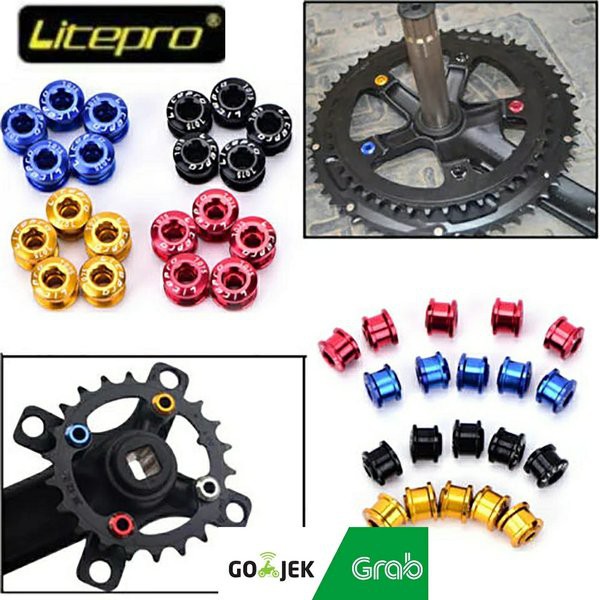 Baut Chainring Litepro Single Hitam Silver Merah Gold Bolt Chain Ring Crankset Seli MTB Shimano Deck