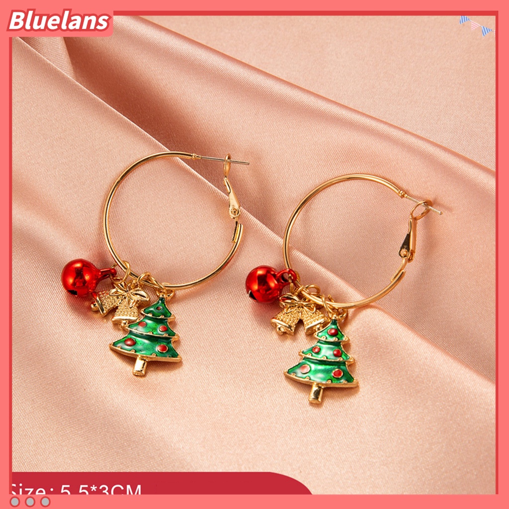 1 Pasang Anting Stud Desain Pohon Natal Snowman Bell Untuk Wanita