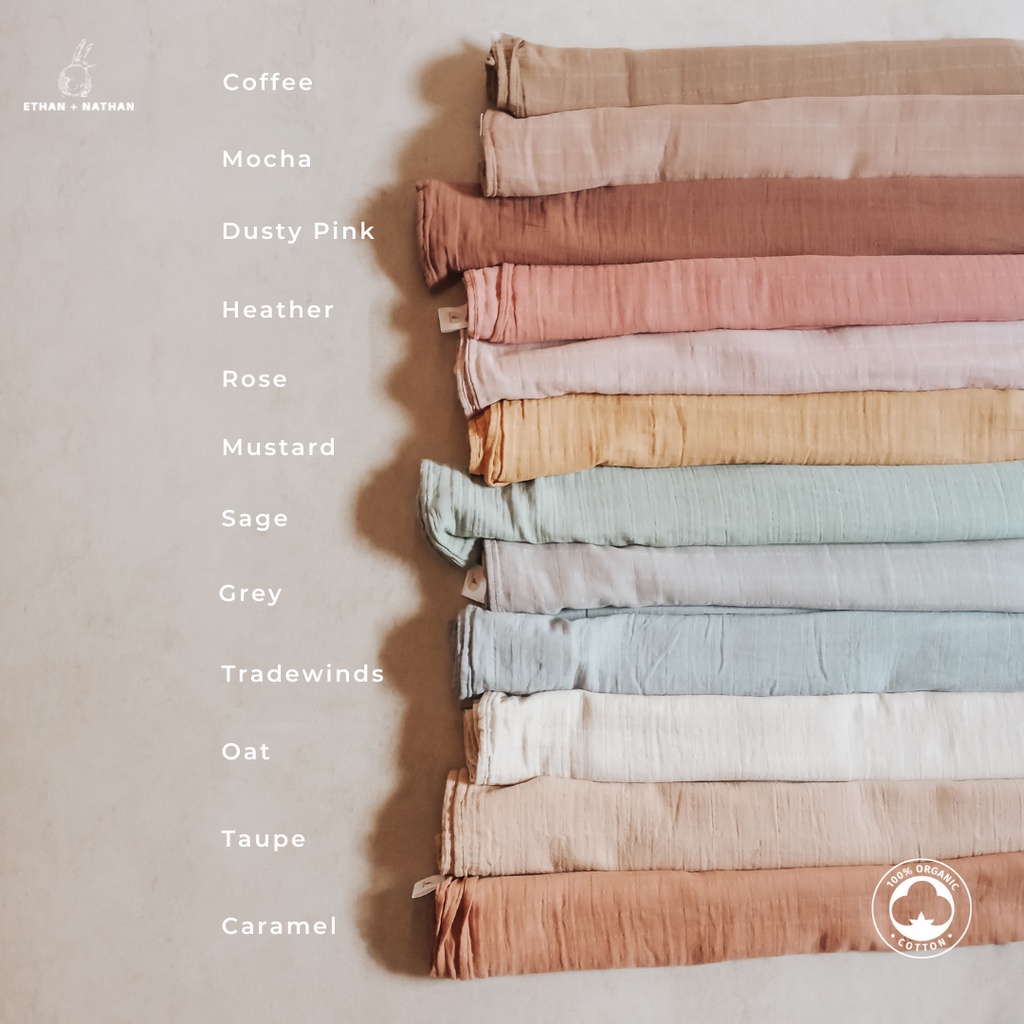 Ethan + Nathan - Plain Swaddle Organic Cotton / Bedong Bayi / Swaddle Cotton