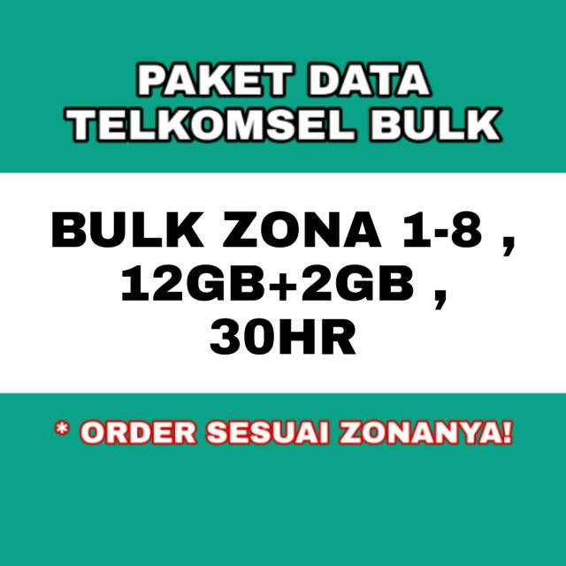 Paket data telkomsel bulk zona 1-8 12gb plus 2gb sebulan paket 14gb sebulan