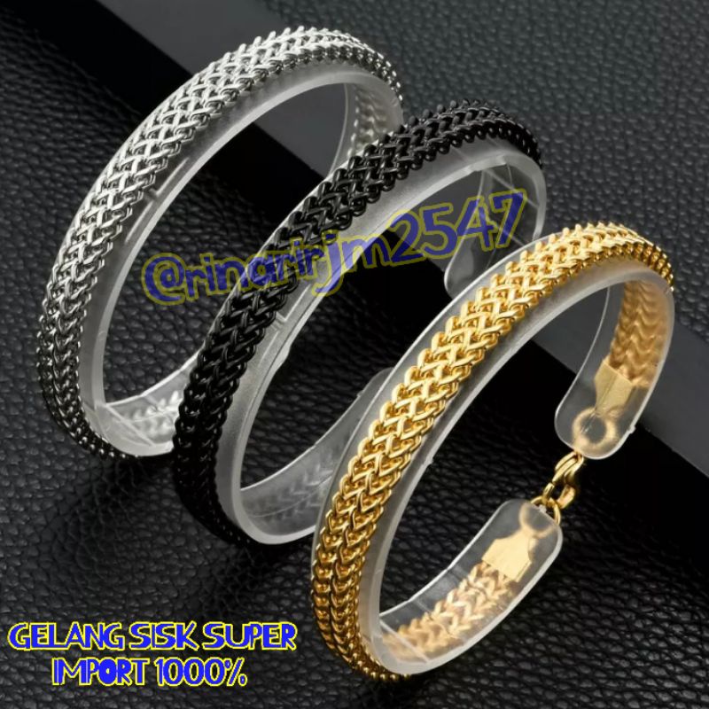 GELANG TANGAN TITANIUM WANITA IMPORT KOREAN STYLE ULIR AKSESORIS PERHIASAN TERBARU SISIK EMAS MURAH